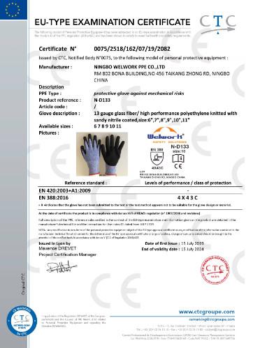 CE - Ningbo Welwork Ppe Co., Ltd.