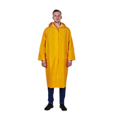 China Outdoor Activity PVC/Polyester Rain Gear Hood Safety Rain Coat Workwear with Hood R023 for sale