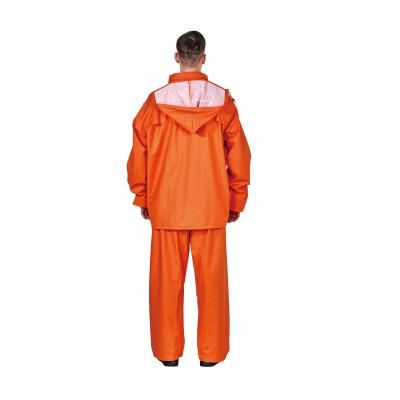 China Adults Orange 0.45-0.50MM PU Rainsuit with Reflective Tape Hooded Rain Suit for sale