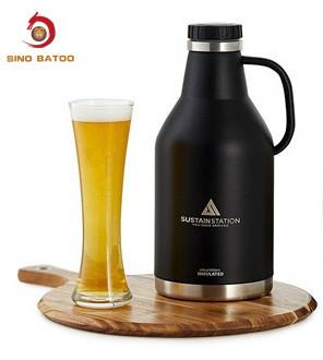 China Stainless Steel Vacuum Insulated Growlers , Black 2L Screw Top Growler Double Wall for sale