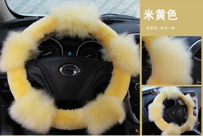 China Yellow Fluffy Sheepskin Steering Wheel Cover 10 inch for sale