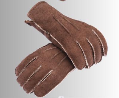 China Brown Shearling Gloves Sheepskin Leather Gloves Mittens For Outdoor Activities for sale