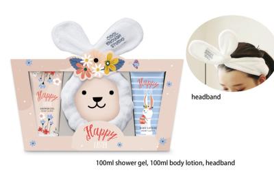 China Paper Box Natural Skincare Gift Set With Shower Gel, Body Lotion, Rabbit Headband en venta
