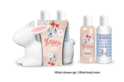 China Ceramic Rabbit 2pcs Natural Skincare Gift Set With Shower Gel, Body Lotion for sale