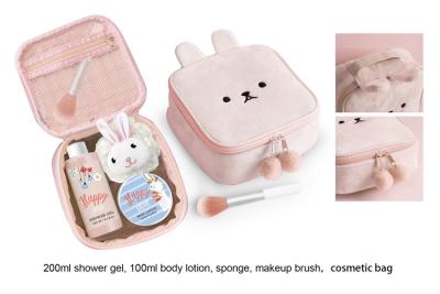 China Cosmetic Bag Natural Skincare Gift Set With Shower Gel, Body Lotion, Body Puff for sale