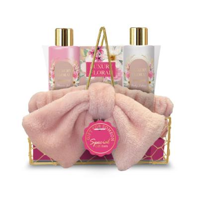 China Wire Case Wire Basket Luxury Body Gift Set With Shower Gel, Body Lotion, Bath Salt, Head Band for sale