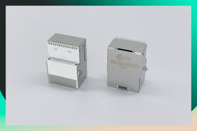 China MIC24121‐5101W‐LF3 Offset RJ45 Modular Jack Integrated Surface Mount & Low Profile for sale