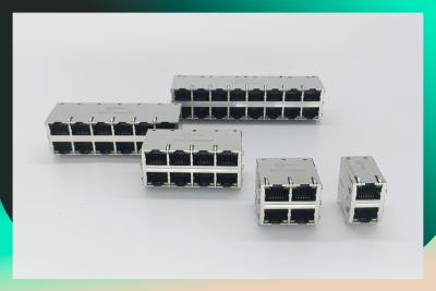 China PBT Insulation Female 2x2 RJ45 Modular Connector With LED for sale