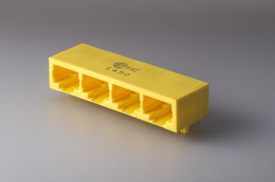 China Conector hembra plástico lleno del amarillo RJ45, Multi-puerto RJ45 8P8C 1 x puerto 4 sin el oro del LED plateado en venta