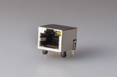 China One Port Vertical RJ45 Connector , POE RJ45 Connector With Single Yellow Led And Tab-Up Shielded for sale