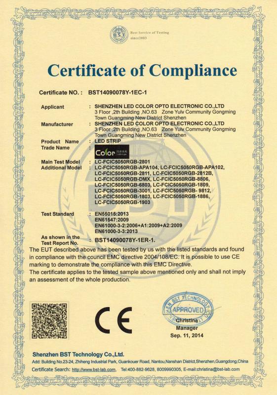 CE Certification for Full Color LED Strip - Shenzhen LED Color CO.,LTD.