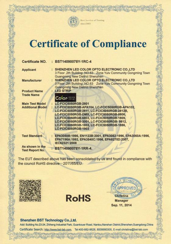 RoHS Certification for Full Color LED Strip - Shenzhen LED Color CO.,LTD.