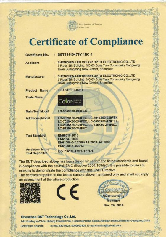 CE Certification for Normal LED Strip - Shenzhen LED Color CO.,LTD.
