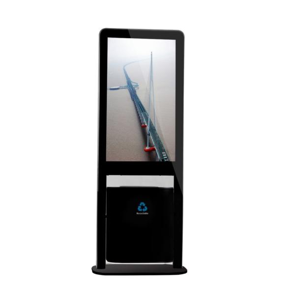 Black High Resolution Floor Standing Lcd Digital Signage With Trash Can