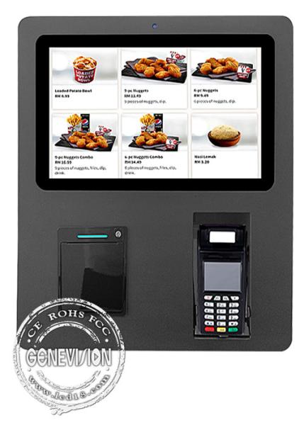 Black Wall Mount Self Service Touch Screen Kiosk 15.6'' With POS Holder And Thermal Printer