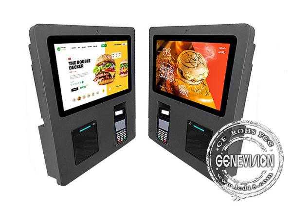 Black Wall Mount Self Service Touch Screen Kiosk 15.6'' With POS Holder And Thermal Printer