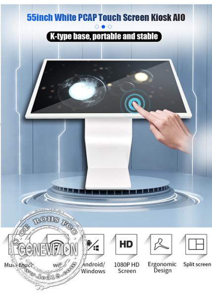 55 Inch  K stand  White AIO Interactive Touch Screen Kiosk Digital Floor Stand Smart Totem