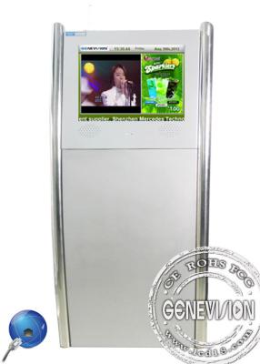 China 19inch Silver Floorstanding Slim Digital Kiosk Capacitive Touch Screen With Front Speaker for sale