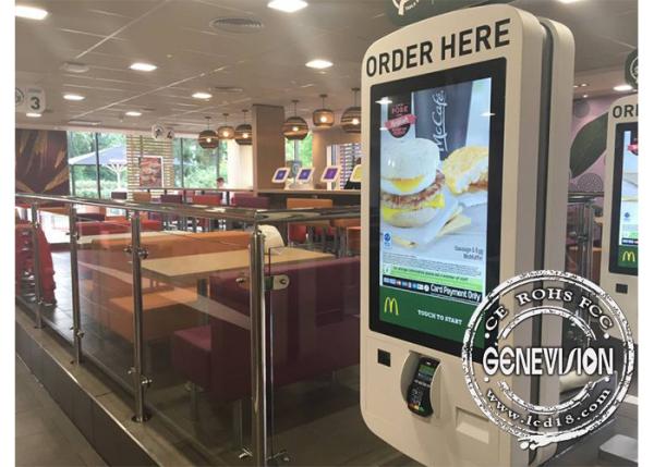 Floor Standing Touch Screen Kiosk Order Machine , Fast Food Store Dish Order Self Service Kiosk