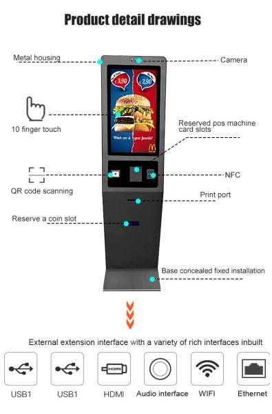 27 Inch Self Service Kiosk Capacitive Touch Screen With Printer NFC Reader Scanner