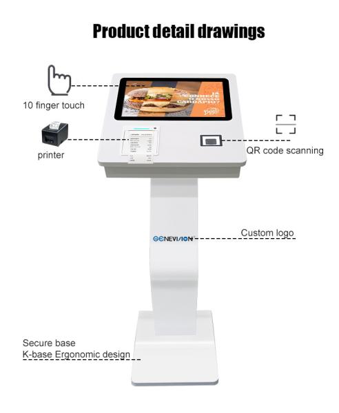 15.6 Inch WiFi Scanner Landscape Self Service Touch Screen Kiosk With Printer Free Standing