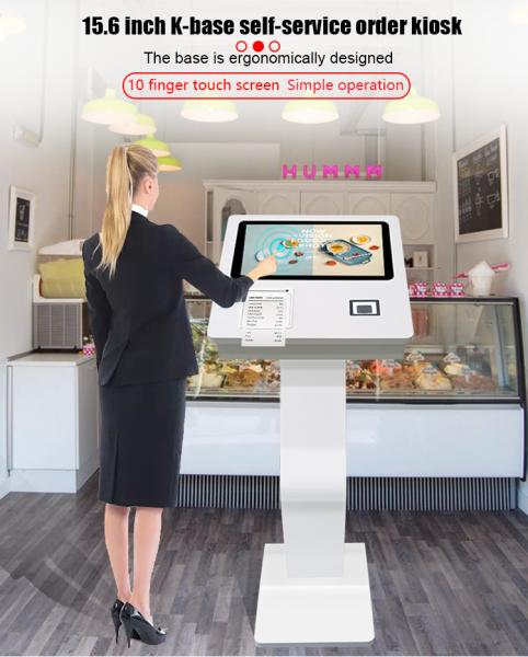 15.6 Inch WiFi Scanner Landscape Self Service Touch Screen Kiosk With Printer Free Standing