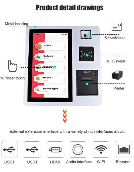 Desktop Self Service Touch Screen Kiosk 15.6'' For Restaurant