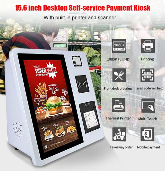 Desktop Self Service Touch Screen Kiosk 15.6'' For Restaurant