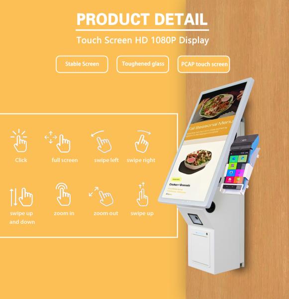 21.5 15.6 Inch White  Automatic Cashless Restaurant Self Service Kiosk Wall Mount