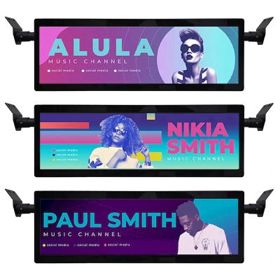 29 Inch Stretched Bar Ceiling Mount Bus Wifi Digital Signage Android Wireless Networking Digital Lcd Monitor With 4G Option