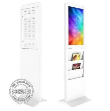 Indoor Android Kiosk Digital Signage LCD Monitor Advertising 22 Inches With Newspaper Shelf