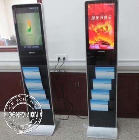 Indoor Android Kiosk Digital Signage LCD Monitor Advertising 22 Inches With Newspaper Shelf