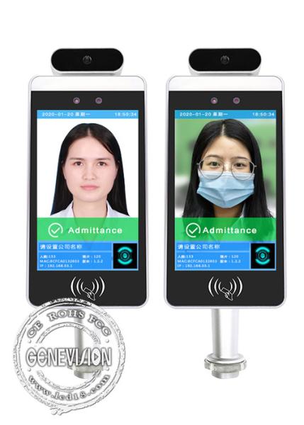 Android Office Staff Attendance Facial Recognition Thermometer Height Adjustable Body Temperature Check Kiosk