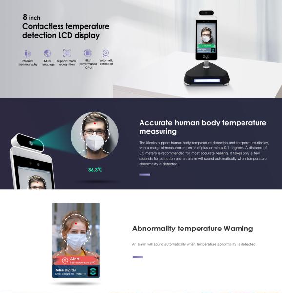 IPS LCD Face Recognition Body Temperature Check Kiosk