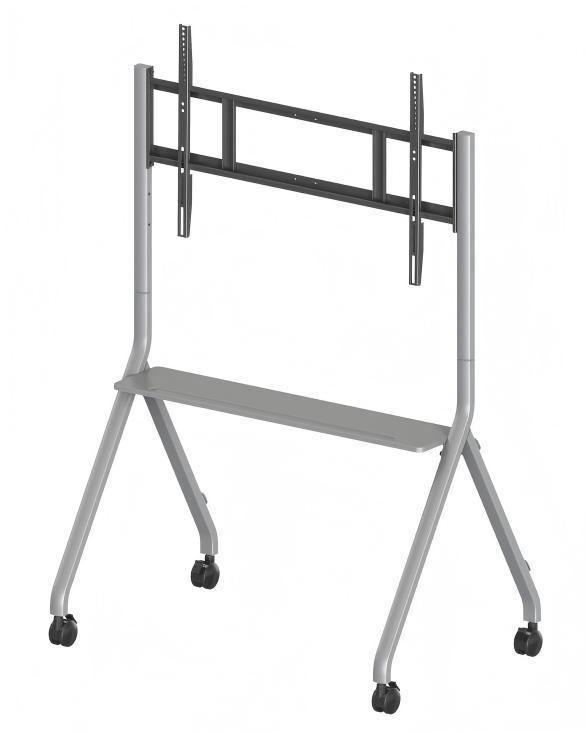 Mobile TV cart with large interactive display in professional setting