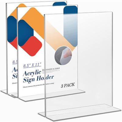 China A4 /A5 / A6  T Shape Horizontal Wedding Sign Holder Plexiglass Mini Menu Display Stand for sale