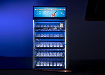 China Customized Illuminated Blu 5 Layers Metal Cigarette Display Cabinet With Light Box for sale