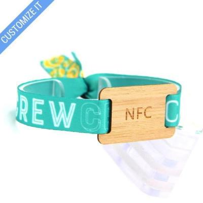 China IP68 Waterproof RFID Fabric Wristband With Eco Friendly Wood Tag For Events for sale