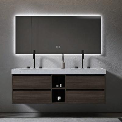 China Flush Slab Style Sintered Stone Bathroom Vanity Cabinet With Sink for sale