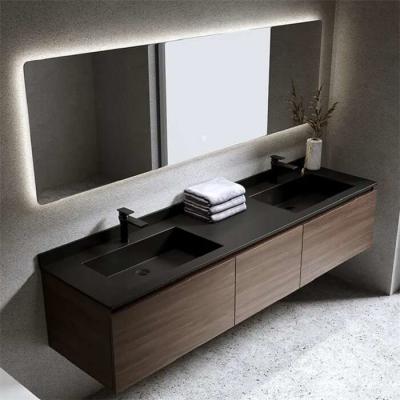China Sintered Stone Countertop Mirrored Bathroom Vanity Wood Bathroom Cabinet SGS for sale
