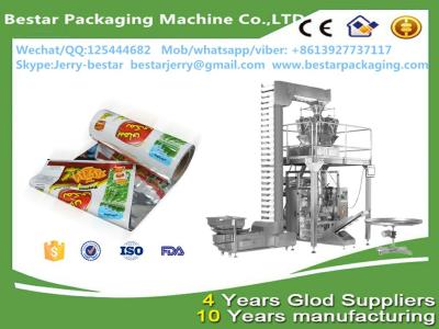 China FDA certificated laminated plastic macaroni packaging roll with bestar 10 heads weighting packaging machine for sale