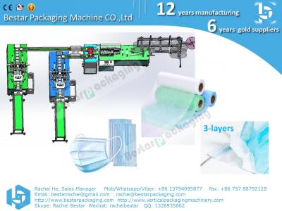 China 3-layers surgical mask machine, disposable mask making machine, high speed 1-to-2 production line for sale