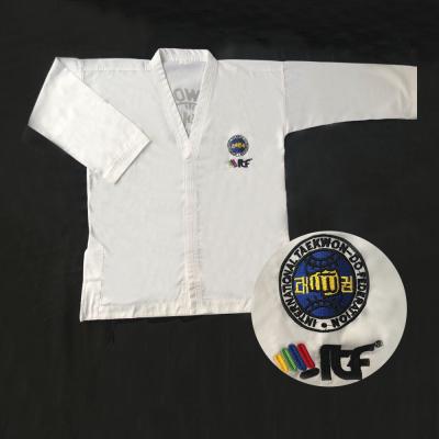 China Custom martial arts taekwondo uniform White ITF TKD uniform new Embroidery logo ITF Taekwondo uniform for sale
