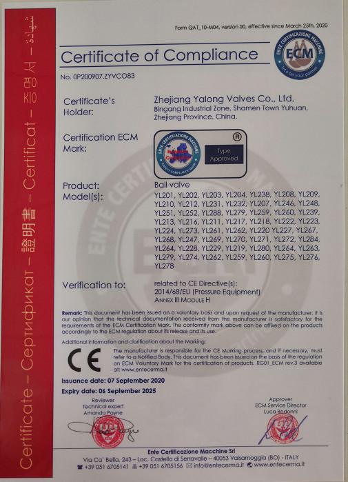 CE - Zhejiang Yalong Valves Co., Ltd