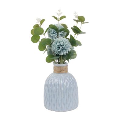 China Office Waitiig Room Suppliers Artificial Flower with Ceramic Pot Faux Flower Ball Table Centerpiece Vase Flower Arrangements Decor for Home for sale