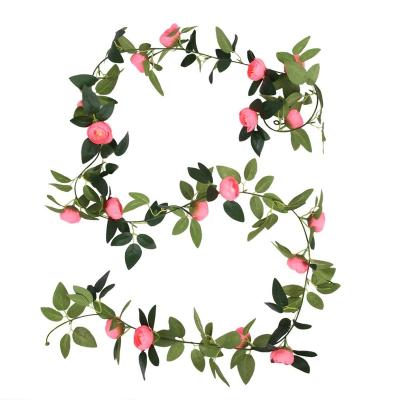 China 200cm Artificial Eco-Friendly Garland Wreath Greenery Leaf Vine Plants Foliage with Camellia Flower for sale