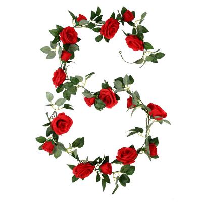 China Eco-Friendly Factory Price Hanging Artificial Silk Rose Flower Ivy Vine Leaf Garland For Wedding Party Decoration for sale