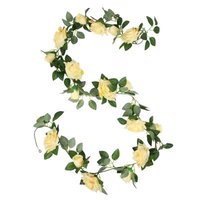 China Eco Friendly Customized Silk Garland Roses Ivy Vine Artificial Hanging Flowers with Green Leaves for Home Wedding Decoration for sale