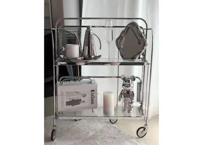 China Clear 2 Tier Stainless Steel Trolley Steel Pipe Mid Century Tea Cart for sale