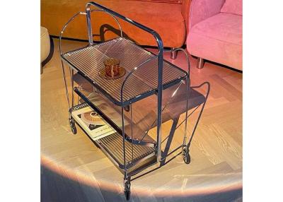 China Terrace Deluxe Foldable Push Cart 4 Rounds Transparent Tea And Coffee Trolley for sale